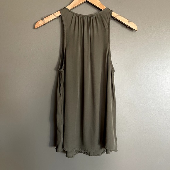Joie Airlan Tank Top Sz XS Silk Tassel Sleeveless Blouse Olive Army Green Sheer - Picture 13 of 16
